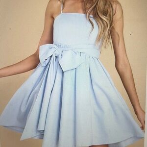 Aura Blue Smocked Ruffled Dress with Amazing Bow!